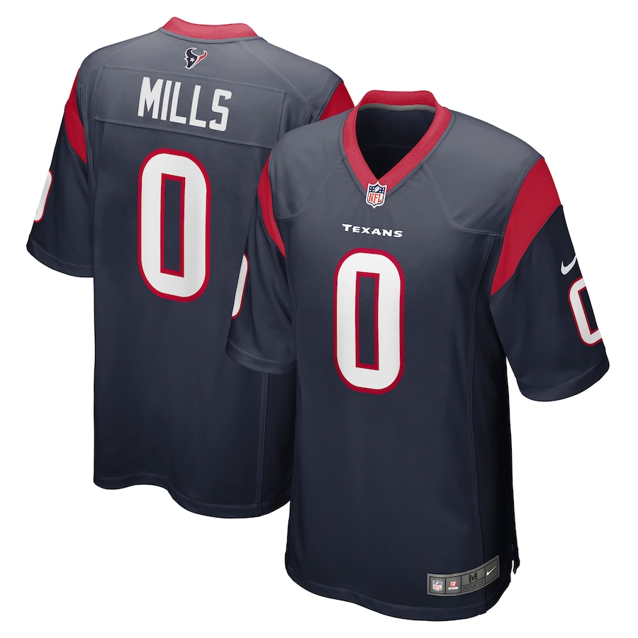 Custom Mens Houston Texans 0 Davis Mills Nike Navy 2021 NFL Draft Pick Player Game Jersey
